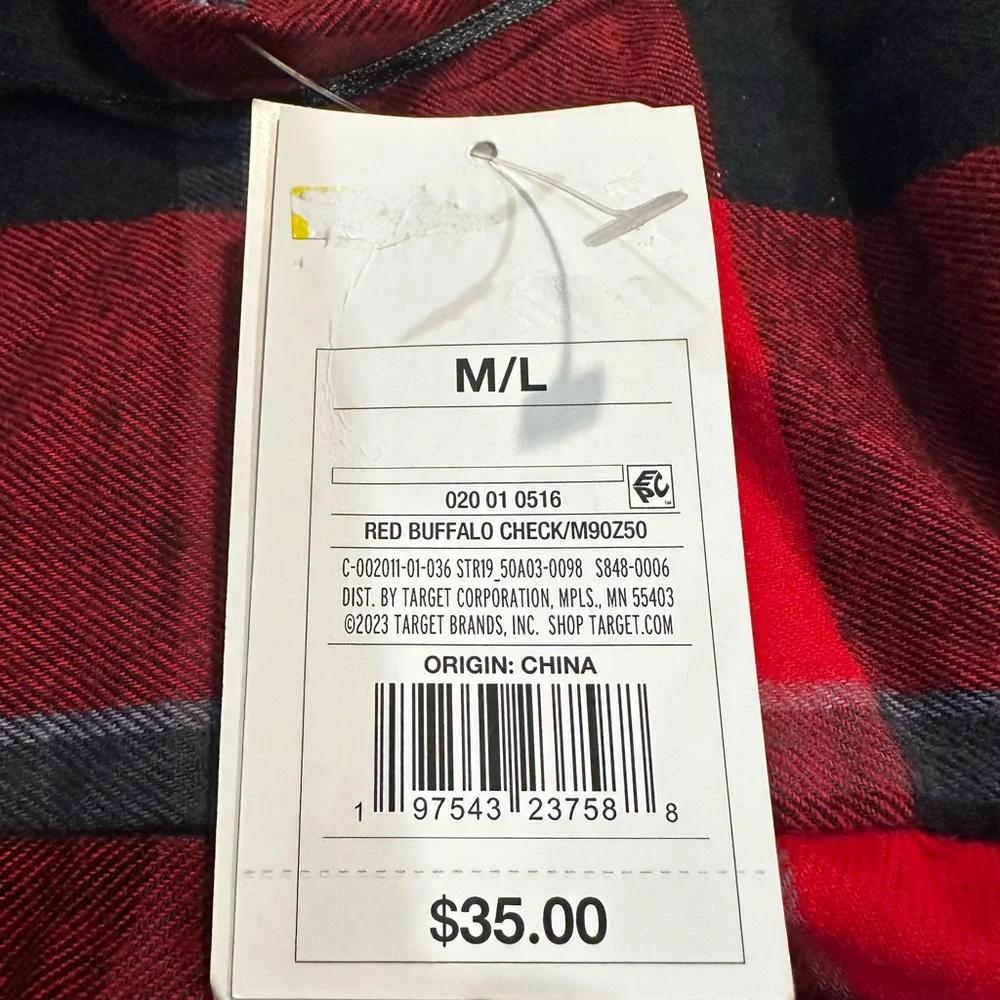 STARS ABOVE Perfectly Cozy Buffalo Check Flannel Robe in Red‎ Size M/L NEW NWT